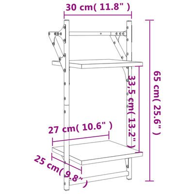 vidaXL Vägghyllor 2-plan med stänger 2 st brun ek 30x25x65 cm