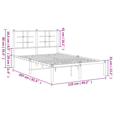 vidaXL Sängram med huvudgavel metall vit 120x200 cm