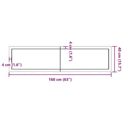 vidaXL Bänkskiva badrum mörkbrun 160x40x(2-4) cm behandlat massivt trä