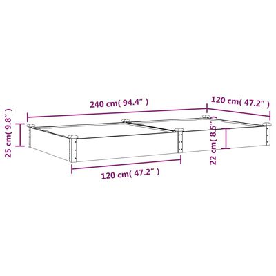 vidaXL Odlingslåda med foder brun 240x120x25 cm massivt granträ