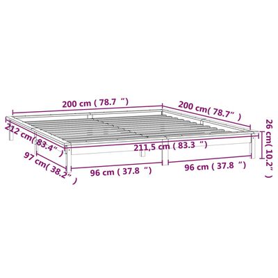 vidaXL Sängram LED honungsbrun 200x200 cm massivt trä