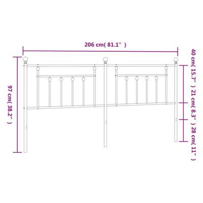 vidaXL Huvudgavel metall vit 200 cm