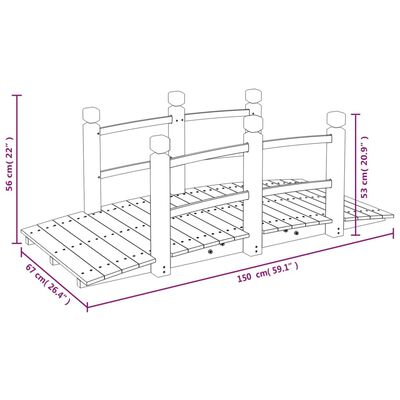 vidaXL Trädgårdsbro med räcken 150x67x56cm massivt granträ