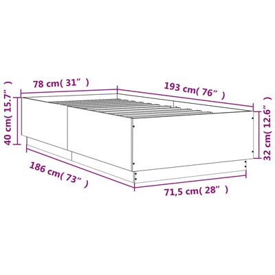 vidaXL Sängram brun ek 75x190 cm konstruerad trä