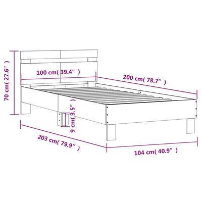 vidaXL Sängram med huvudgavel och LEDs svart 100x200 cm