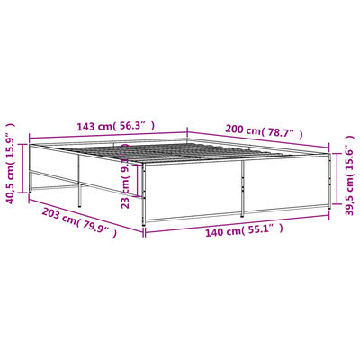 vidaXL Sängram rökfärgad ek 140x200 cm konstruerad trä och metall