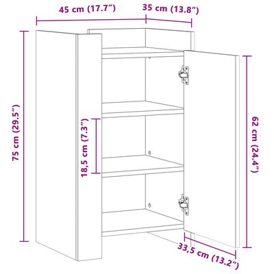 vidaXL Skänk vit 45x35x75 cm konstruerat trä