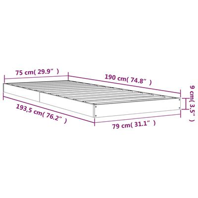 vidaXL Sängram vit 75x190 cm enkelsäng liten massiv furu