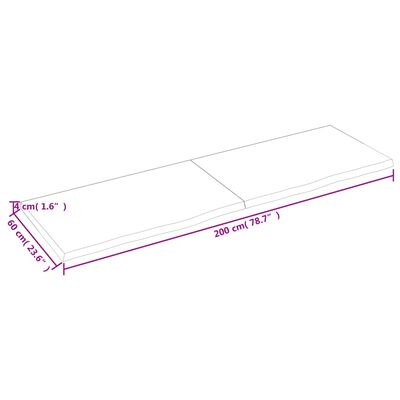 vidaXL Bordsskiva mörkbrun 200x60x(2-4) cm behandlad massiv ek