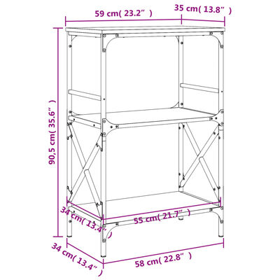 vidaXL Bokhylla 3 hyllplan svart 59x35x90,5 cm konstruerat trä