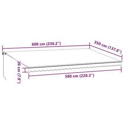 vidaXL Markis manuellt infällbar med LED brun 600x350 cm