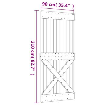 vidaXL Skjutdörr med beslag 90x210 cm massiv furu