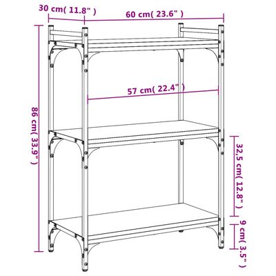 vidaXL Bokhylla 3 hyllplan sonoma-ek 60x30x86 cm konstruerat trä