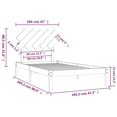 vidaXL Sängram vit 100x200 cm massivt trä