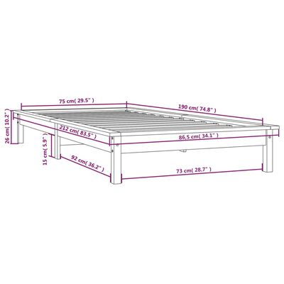 vidaXL Sängram 75x190 cm massiv furu honungsbrun