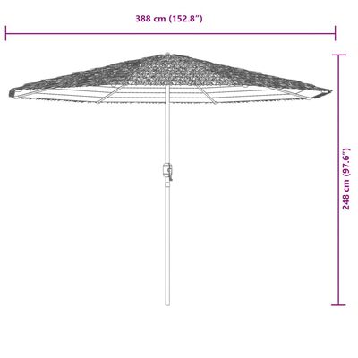 vidaXL Trädgårdsparasoll med stålstång blå 388x388x248 cm