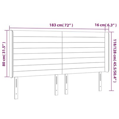 vidaXL Sänggavel LED mörkgrå 183x16x118/128 cm sammet