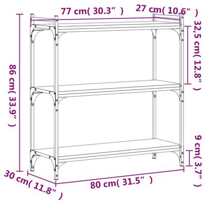 vidaXL Bokhylla 3 hyllplan rökfärgad ek 80x30x86 cm konstruerat trä