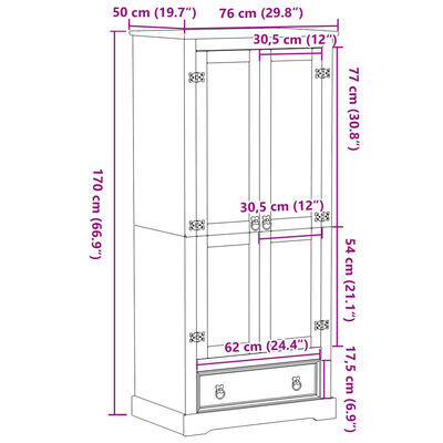 vidaXL Garderob Corona 76x50x170 cm massiv furu