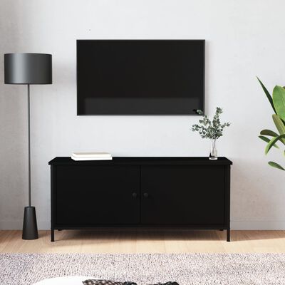 vidaXL Tv-bänk med dörrar svart 102x35x45 cm konstruerat trä