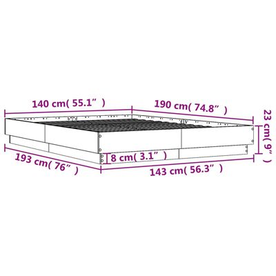 vidaXL Sängram brun ek 140x190 cm konstruerat trä