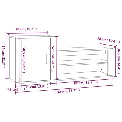 vidaXL Skohylla sonoma-ek 130x35x54 cm konstruerat trä