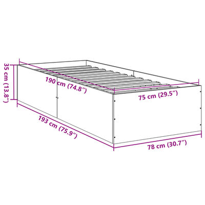 vidaXL Sängram utan madrass rökfärgad ek 75x190 cm konstruerad trä