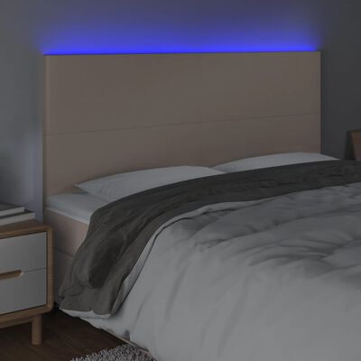 vidaXL Sänggavel LED cappuccino 160x5x118/128 cm konstläder