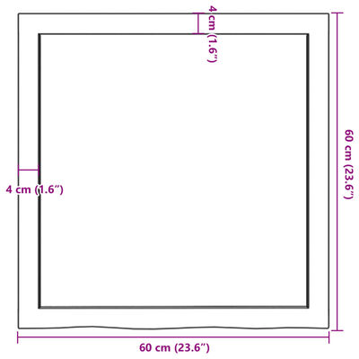 vidaXL Bänkskiva för badrum 60x60x(2-4) cm obehandlat massivt trä