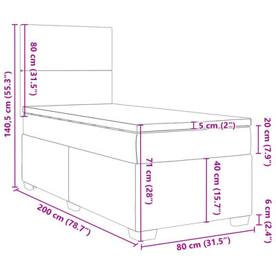 vidaXL Ramsäng med madrass mörkgrå 80x200 cm sammet