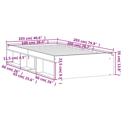 vidaXL Sängram svart 100x200 cm