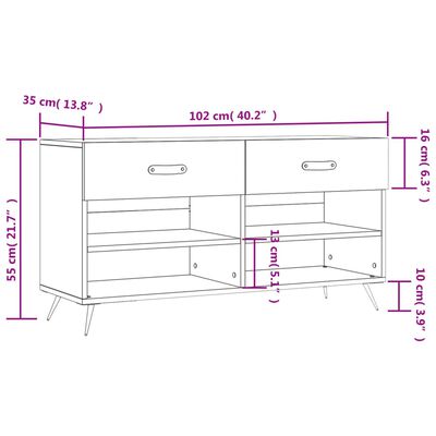 vidaXL Skobänk betonggrå 102x35x55 cm konstruerat trä