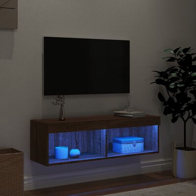 vidaXL Tv-bänk med LED-belysning brun ek 100x30x30 cm