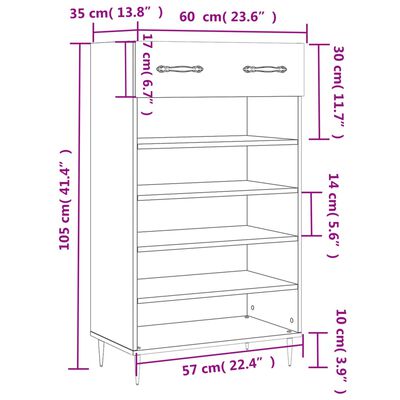 vidaXL Skohylla rökfärgad ek 60x35x105 cm konstruerat trä