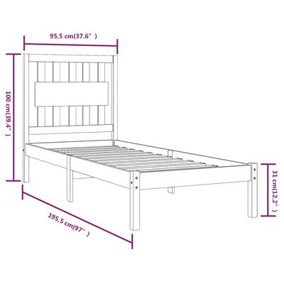 vidaXL Sängram svart massiv furu 90x190 cm