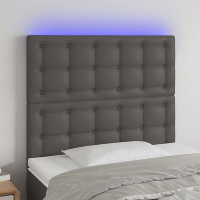 vidaXL Sänggavel LED grå 90x5x118/128 cm konstläder