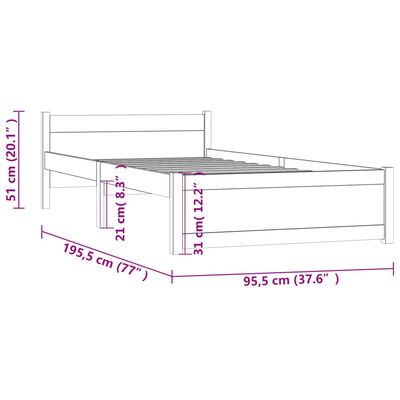 vidaXL Sängram honungsbrun massivt trä 90x190 cm