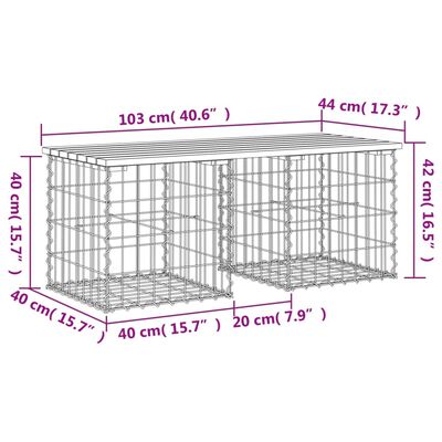 vidaXL Trädgårdsbänk gabion-design 103x44x42 cm massiv furu