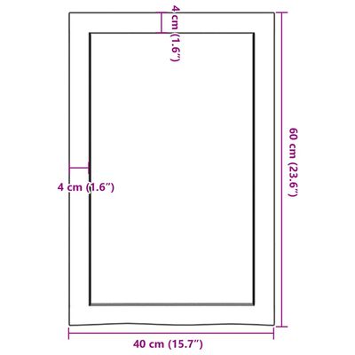 vidaXL Bänkskiva för badrum 40x60x(2-4) cm obehandlat massivt trä