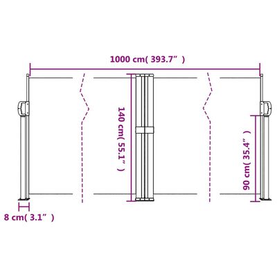 vidaXL Infällbar sidomarkis vit 140x1000 cm