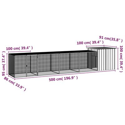 vidaXL Hönsbur grå 500x91x100 cm galvaniserat stål