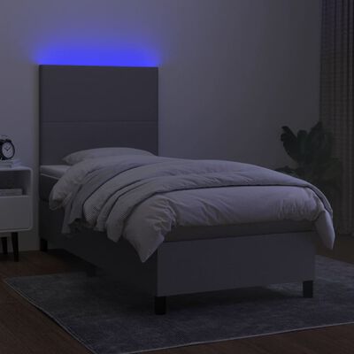 vidaXL Ramsäng med madrass & LED ljusgrå 90x200 cm tyg