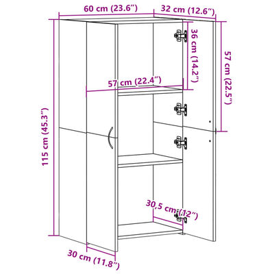 vidaXL Dokumentskåp betonggrå 60x32x115 cm konstruerat trä