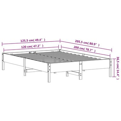 vidaXL Sängram utan madrass vit 120x200 cm massiv furu