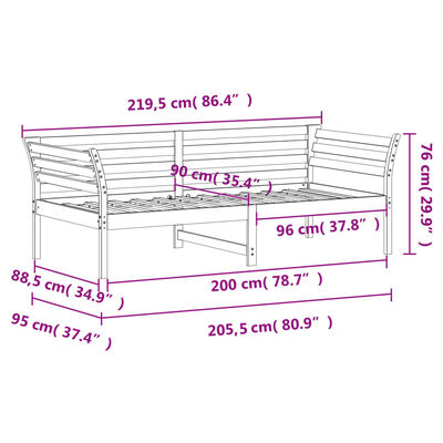 vidaXL Dagbädd utan madrass vaxad brun 90x200 cm massiv furu