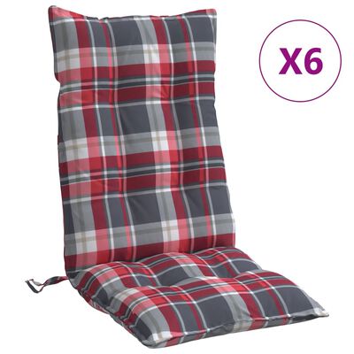 vidaXL Stolsdynor för stolar med hög rygg 6 st rödrutmönster oxfordtyg