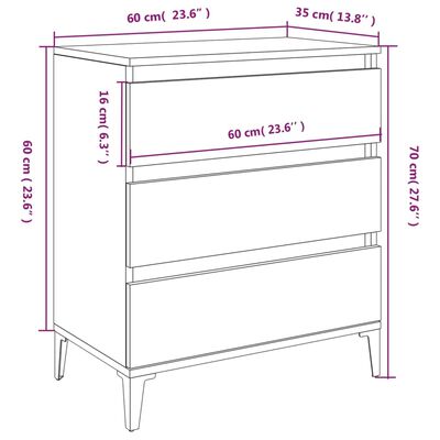 vidaXL Byrå rökfärgad ek 60x35x70 cm konstruerat trä