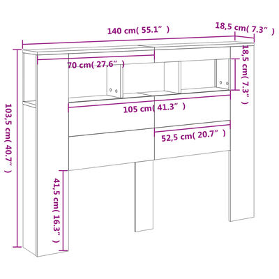 vidaXL Sänggavel LED vit 140x18,5x103,5 cm konstruerat trä