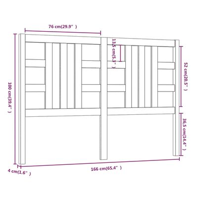 vidaXL Sänggavel honungsbrun 166x4x100 cm massiv furu