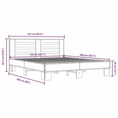 vidaXL Sängram sonoma-ek 150x200 cm konstruerad trä och metall